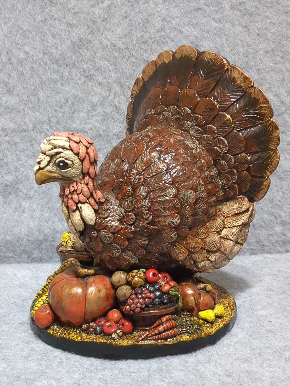 Florentine Art Studio 80's Thanksgiving Turkey Plaster Chalkware Centerpiece 11”
